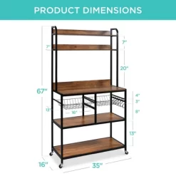 Best Choice Products 67in Counter-Height Baker's Rack W/ Locking Wheels, Adjustable Feet, 2 Wire Baskets -Furniture Specialty Store GUEST 595ce3eb 1252 44e4 bc40 c25539069d1c