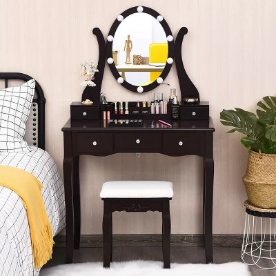 Costway Vanity Table Set W/10 Light Bulbs And Touch Switch Makeup Dressing Table 13 Costway Vanity Table Set W/10 Light Bulbs And Touch Switch Makeup Dressing Table - Image 11