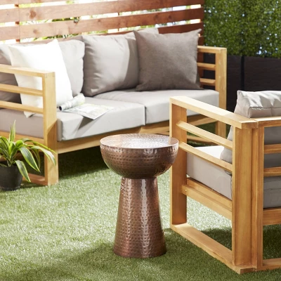 Hammered Metal Drum End Table Bronze - Olivia & May 3 Hammered Metal Drum End Table Bronze - Olivia & May