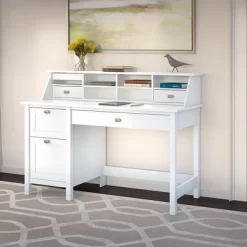 Broadview Computer Desk With 2 Drawer Pedestal And Organizer Pure White - Bush Furniture
