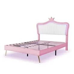 Queen/Full Size Upholstered Platform Bed Frame With LED Lights, Princess Bed With Crown Headboard-ModernLuxe -Furniture Specialty Store GUEST 5b339237 3f57 4a83 b457 e38919fdf837