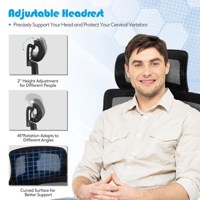 Costway Ergonomic Office Chair High-Back Mesh Chair W/Adjustable Lumbar Support 9 Costway Ergonomic Office Chair High-Back Mesh Chair W/Adjustable Lumbar Support - Image 7