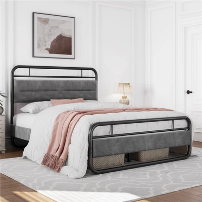 Yaheetech Metal Platform Bed Frame With Velvet Upholstered Headboard 3 Yaheetech Metal Platform Bed Frame With Velvet Upholstered Headboard