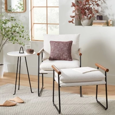 Cushioned Metal & Wood Accent Arm Chair - Cream/Black - Hearth & Hand™ With Magnolia 3 Cushioned Metal & Wood Accent Arm Chair - Cream/Black - Hearth & Hand™ With Magnolia