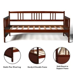 Costway Twin Size Wooden Slats Daybed Bed Sofa Support Platform Sturdy W/Rails White/Cherry -Furniture Specialty Store GUEST 60161b75 7f02 4a65 a22f 13c9d446b7e3