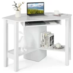 Costway Wooden Corner Desk With Drawer Computer PC Table Study Office Room White -Furniture Specialty Store GUEST 603622db 98ee 4021 9328 c3d00679f469