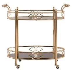 Annie Vintage Metal And Glass Bar Cart Rose Gold - Inspire Q