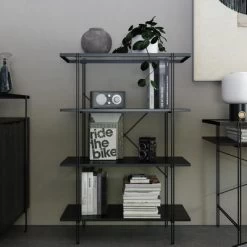RealRooms Vance 4 Shelf Bookcase, Black Oak