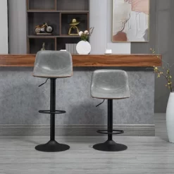 HOMCOM Adjustable Bar Stools Set Of 4, Swivel Bar Height Chairs Barstools Padded With Back For Kitchen, Counter, And Home Bar, Gray -Furniture Specialty Store GUEST 61ad40f0 15ee 44c3 83d3 6fe6d90cbc7d