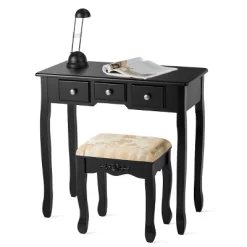 Tangkula Vanity Table Set W/ 360° Rotating Oval Mirror & Drawers Black/White -Furniture Specialty Store GUEST 6211ae4f ec63 4320 ad76 9ce43df94fe4