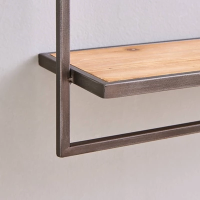 17" X 7.9" Floating Industrial Wood Wall Shelf With Metal Towel Bar Black - Danya B. 10 17" X 7.9" Floating Industrial Wood Wall Shelf With Metal Towel Bar Black - Danya B. - Image 8