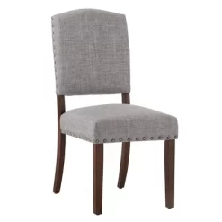 Set Of 2 Iverson Nailhead Trim Brown Finish Linen Side Chairs - Inspire Q