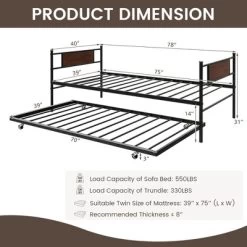 Costway Twin 2-In-1 Daybed Frame With Trundle Bed Set Steel Platform Sofa Bed Black -Furniture Specialty Store GUEST 65439403 ce0a 428c 9625 5f5e23213a7b