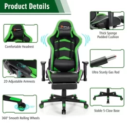 Costway Massage LED Gaming Chair Reclining Racing Chair W/Lumbar Support&Footrest RedBlue -Furniture Specialty Store GUEST 65e8e464 3443 4c1f 9f8a 4ed1b5518475