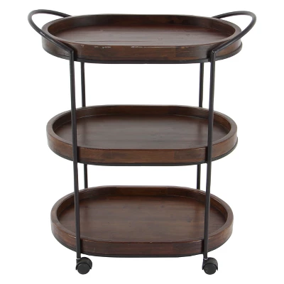 Wood 3 Tier Oval Tray Cart Brown - Olivia & May 5 Wood 3 Tier Oval Tray Cart Brown - Olivia & May - Image 3