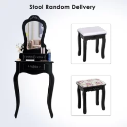 Costway Vanity Wood Makeup Dressing Table Stool Jewelry Desk Black