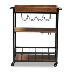 Cerne Oak And Finished Mobile Metal Bar Cart With Wine Bottle Rack Brown - Baxton Studio -Furniture Specialty Store GUEST 66a3162d 98f2 4158 b431 dfdc602379af