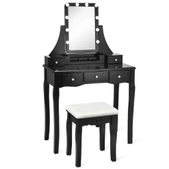 Tangkula LED Vanity Table Makeup Dresser Desk W/Drawers &Cushioned Stool Black/Brown/White -Furniture Specialty Store GUEST 67ae6227 4794 4e0c 86d2 f7a095a354e2
