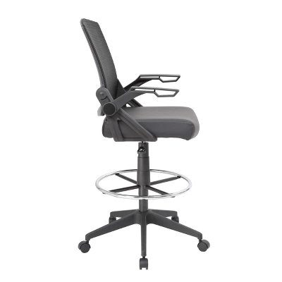 Drafting Stool With Flip Arms Mesh Black - Boss Office Products 4 Drafting Stool With Flip Arms Mesh Black - Boss Office Products - Image 2