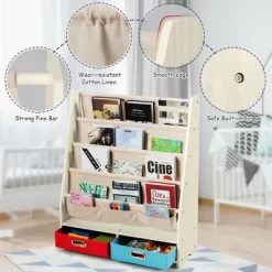 Costway Kids Book Rack Toys Organizer With 4 Sling Bookshelf & 2 Boxes EspressoBeige -Furniture Specialty Store GUEST 685d7af5 caf9 4c3e a155 5fc590d3975d
