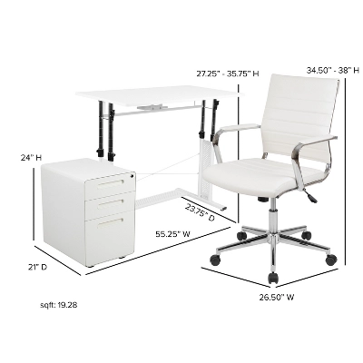 Flash Furniture Work From Home Kit - White Adjustable Computer Desk, LeatherSoft Office Chair And Inset Handle Locking Mobile Filing Cabinet 7 Flash Furniture Work From Home Kit - White Adjustable Computer Desk, LeatherSoft Office Chair And Inset Handle Locking Mobile Filing Cabinet - Image 5