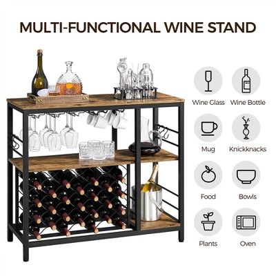 Yaheetech Home Bar Industrial Wine Rack Table With Glass Holder, Wine Bar Cabinet, Rustic Brown 5 Yaheetech Home Bar Industrial Wine Rack Table With Glass Holder, Wine Bar Cabinet, Rustic Brown - Image 3
