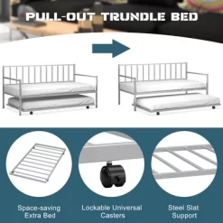 Costway Twin Metal Daybed With Roll Out Trundle Heavy Duty Frame Sofa Bed Set -Furniture Specialty Store GUEST 6b67bcb9 ee91 47d2 abf2 44879e5cc84a