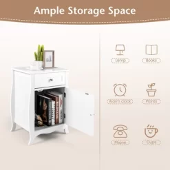 Costway Nightstand With Drawer Cabinet Curved Legs Sofa Side End Accent Table White -Furniture Specialty Store GUEST 6d9701bf e658 4def 9723 e5a3c1befca8