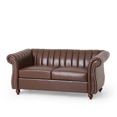 Glenmont Contemporary Channel Stitch Loveseat With Nailhead Trim - Christopher Knight Home 11 Glenmont Contemporary Channel Stitch Loveseat With Nailhead Trim - Christopher Knight Home - Image 9