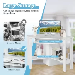 Costway Wooden Corner Desk With Drawer Computer PC Table Study Office Room White -Furniture Specialty Store GUEST 6e9bba87 451a 48c2 a737 a1d7464d65b0