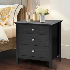 Costway Nightstand Beside End Side Table Accent Table Organizer W/3 Drawers Black -Furniture Specialty Store GUEST 6f575133 e9e4 4795 8b1b 084aab977f38
