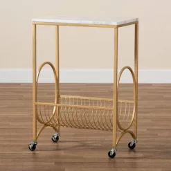 Jacek Metal Wine Cart With Marble Tabletop Gold - Baxton Studio -Furniture Specialty Store GUEST 6f7d401e 0b85 48c4 83b8 4570d6b65148