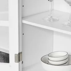 HOMCOM 67" Modern Buffet With Hutch, Louvered Kitchen Pantry Microwave Cabinet With Framed Glass Doors And 2 Drawers, White -Furniture Specialty Store GUEST 6fae27a7 4f05 4e3d 95eb 280c41cc4b3f