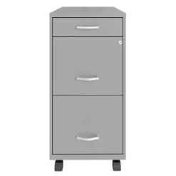 Space Solutions 18 Inch Wide Metal Mobile Organizer File Cabinet For Office Supplies & Hanging File Folders W/ Pencil Drawer & 3 File Drawers, Silver