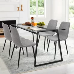Mona+Bingo 5 Piece Black Rectangular Clear Tempered Transparent Glass Table With 4 Upholstered Side Chairs-Maison Boucle -Furniture Specialty Store GUEST 7141ca34 0a2d 4e87 91c6 0e715f601e92