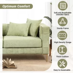 80.5" Modern Upholstered Sofa With Golden Metal Legs And 4 Pillows-ModernLuxe -Furniture Specialty Store GUEST 714e7dc4 e33b 4058 a720 bc2553793e08