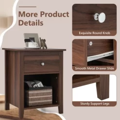 Costway Nightstand Bedside Table With Drawer & Open Shelf For Living Room Bedroom Walnut/Brown -Furniture Specialty Store GUEST 71f80c5b b30a 463e a641 ee19175143d8