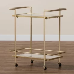 Louise Metal And Marble 2 Tier Wine Cart Gold/White Marble - Baxton Studio -Furniture Specialty Store GUEST 721e71c8 4f75 4c41 82c0 1c934b24e020