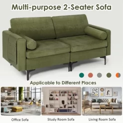 Costway Modern Loveseat 2-Seat Sofa Couch W/ 2 Bolsters & Side Storage Pocket Army Green 14 Costway Modern Loveseat 2-Seat Sofa Couch W/ 2 Bolsters & Side Storage Pocket Army Green -Furniture Specialty Store GUEST 72424d35 16e0 4e44 8d80 d1d15a60819a
