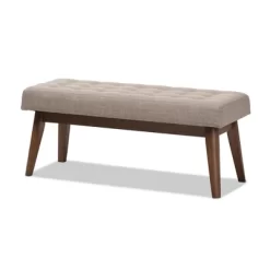 Elia Mid Century Modern Walnut Wood Fabric Button Tufted Bench - Baxton Studio -Furniture Specialty Store GUEST 724901f5 b7f2 4733 bc2a 4d17294d0271