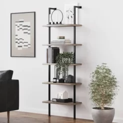 73" Theo 5 Tier Wood Wall Mount Ladder Bookshelf - Nathan James -Furniture Specialty Store GUEST 72bc4e08 6575 4443 83eb a56857e66e03