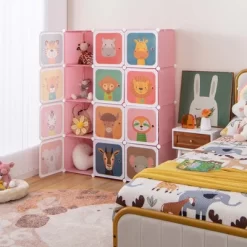 Costway 12-Cube Kids Wardrobe Baby Dresser Bedroom Armoire Clothes Hanging Closet With Door Blue/Pink 16 Costway 12-Cube Kids Wardrobe Baby Dresser Bedroom Armoire Clothes Hanging Closet With Door Blue/Pink -Furniture Specialty Store GUEST 72bfccda e0c4 4514 b17f 8d2902b5c8ef
