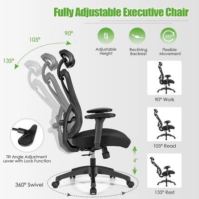 Costway Ergonomic High Back Mesh Office Chair W/ Adjustable Lumbar Support 8 Costway Ergonomic High Back Mesh Office Chair W/ Adjustable Lumbar Support - Image 6