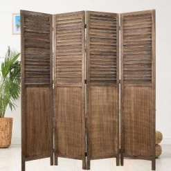 Rancho Shutter 4 Panel Room Divider With Folding Screen Room Partition Paulownia Wood Brown - Proman Products -Furniture Specialty Store GUEST 73a2accc 03b4 49f3 a5ce 79e3316e76ef