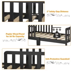 Costway Kids Toddler Wood Bed Bedroom Furniture W/ Guardrails Black/Brown/Grey/White 21 Costway Kids Toddler Wood Bed Bedroom Furniture W/ Guardrails Black/Brown/Grey/White -Furniture Specialty Store GUEST 74bc6005 4591 472a a690 a7756b6cb7db