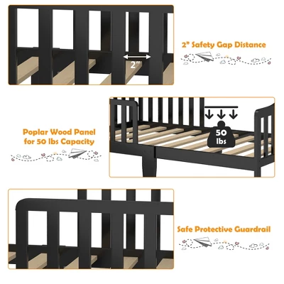 Costway Kids Toddler Wood Bed Bedroom Furniture W/ Guardrails Black/Brown/Grey/White 9 Costway Kids Toddler Wood Bed Bedroom Furniture W/ Guardrails Black/Brown/Grey/White - Image 7