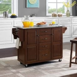 Eleanor Stainless Steel Top Kitchen Cart Mahogany/Stainless Steel - Crosley