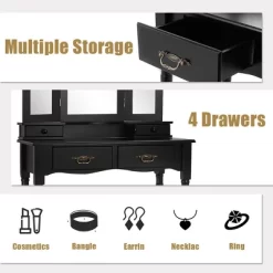 Costway Black Tri Folding Mirror Vanity Makeup Table Stool 4 Drawers 14 Costway Black Tri Folding Mirror Vanity Makeup Table Stool 4 Drawers -Furniture Specialty Store GUEST 75f802c7 7c5c 478b a3e3 cad832913887