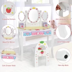 Costway Kids Vanity Princess Makeup Dressing Table Chair Set W/ Tri-fold Mirror White -Furniture Specialty Store GUEST 76470556 db39 4f87 a21b 62ef8a2b11e3