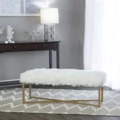 Faux Fur Rectangle Bench White - HomePop -Furniture Specialty Store GUEST 76e44540 183f 49b1 83c5 4f038e385ccc